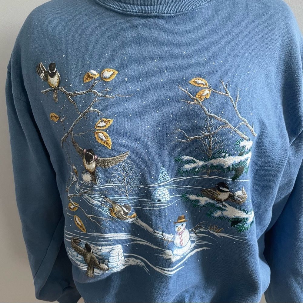 Vintage Morning Sun Winter Birds Having Fun Sweatshirt- Size Medium - Picture 5 of 11